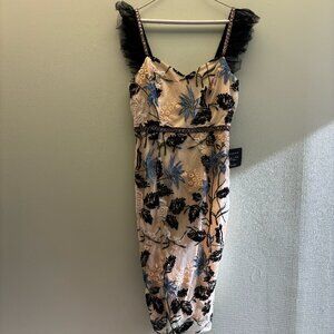 LULUS PINK BEADED FLORAL MIDI DRESS, NWT